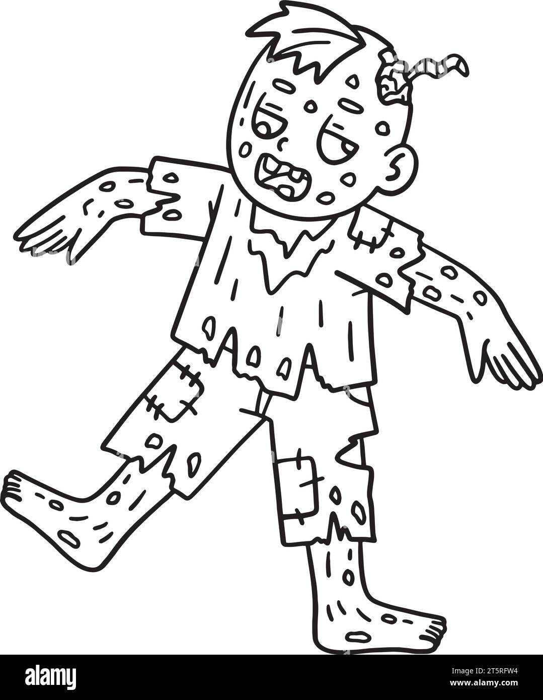 Walking Zombie isolato colorare pagina per bambini Illustrazione Vettoriale