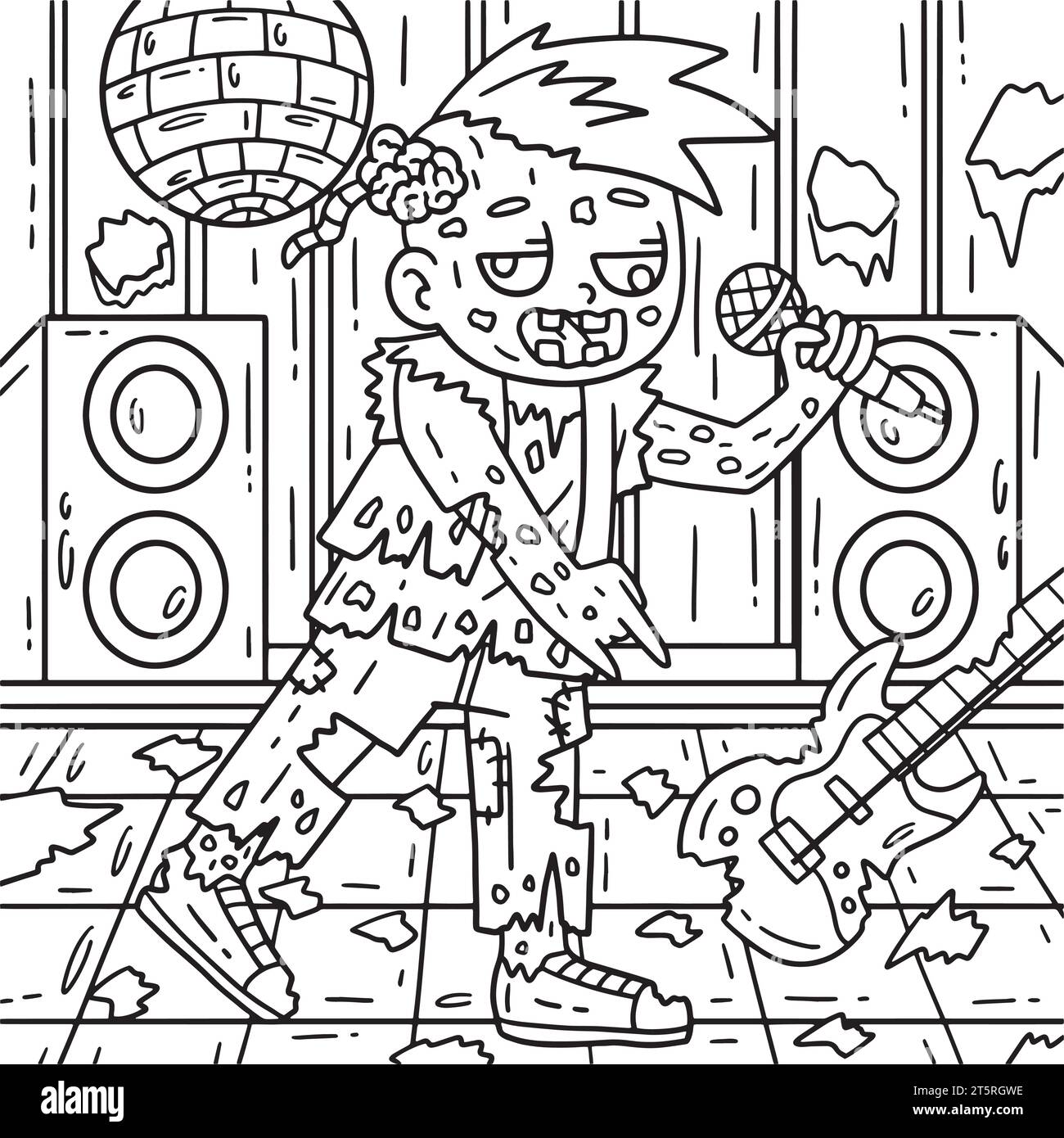 Zombie Rocker colorare pagine per bambini Illustrazione Vettoriale