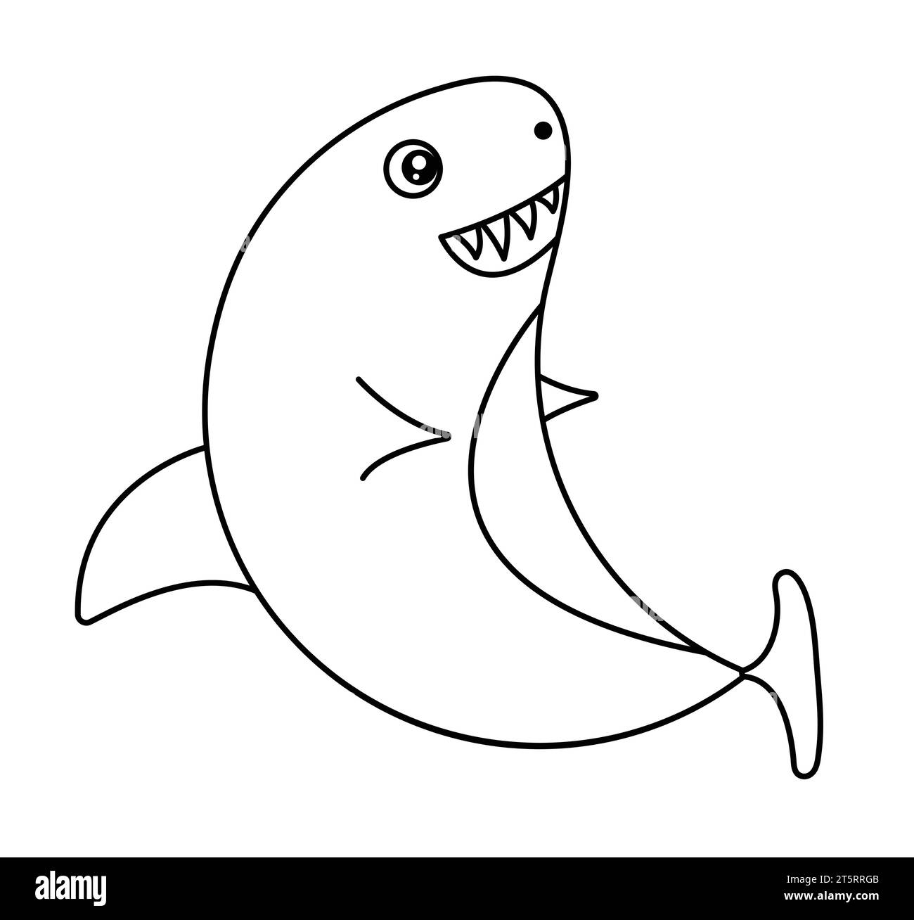 Linea nera simpatico squalo, illustrazione vettoriale monocromatica Illustrazione Vettoriale