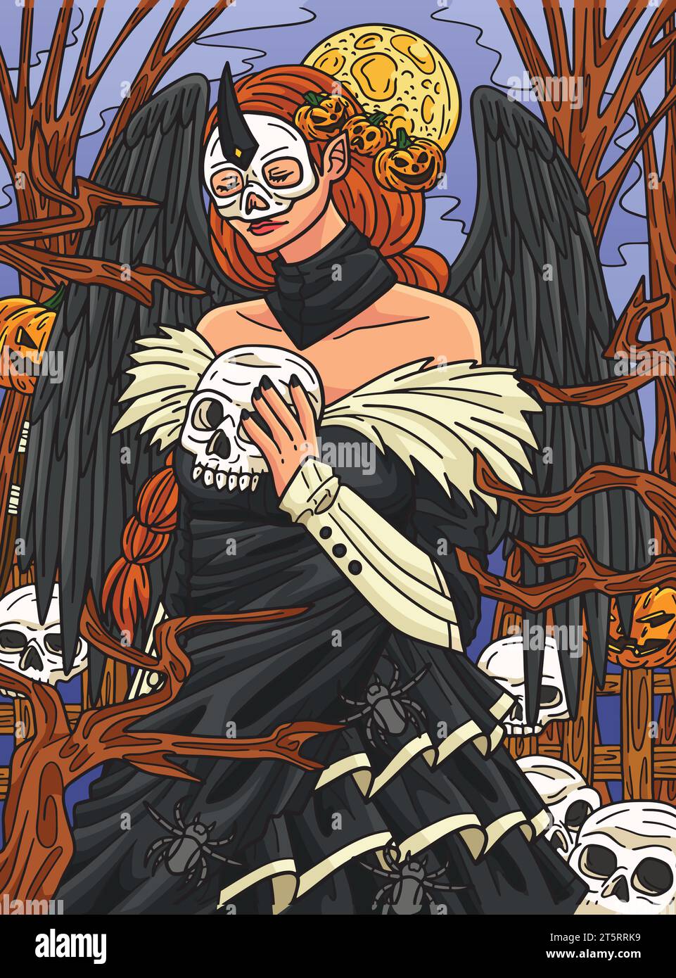 Illustrazione del cartone animato colorato Halloween Dark Angel Illustrazione Vettoriale