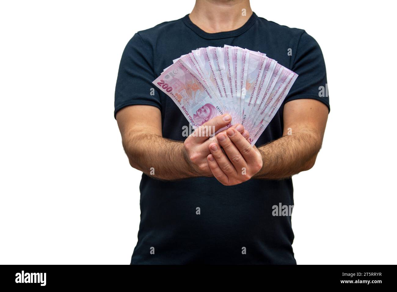 Una persona irriconoscibile mostra la lira turca con entrambe le mani verso la telecamera Foto Stock