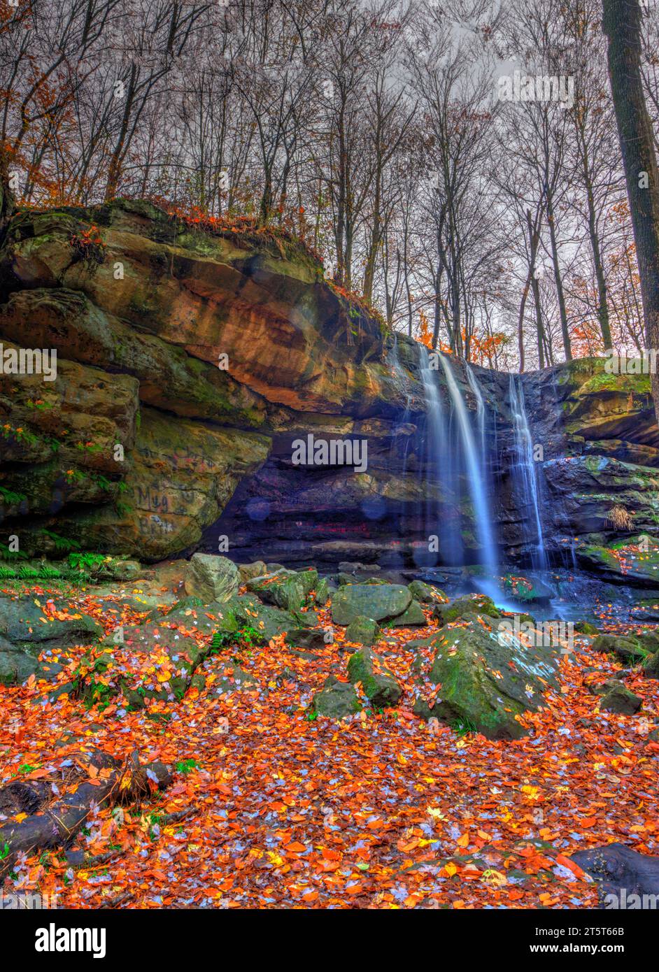 Vista delle Lower Dundee Falls in autunno, Beach City Wilderness area, Ohio Foto Stock