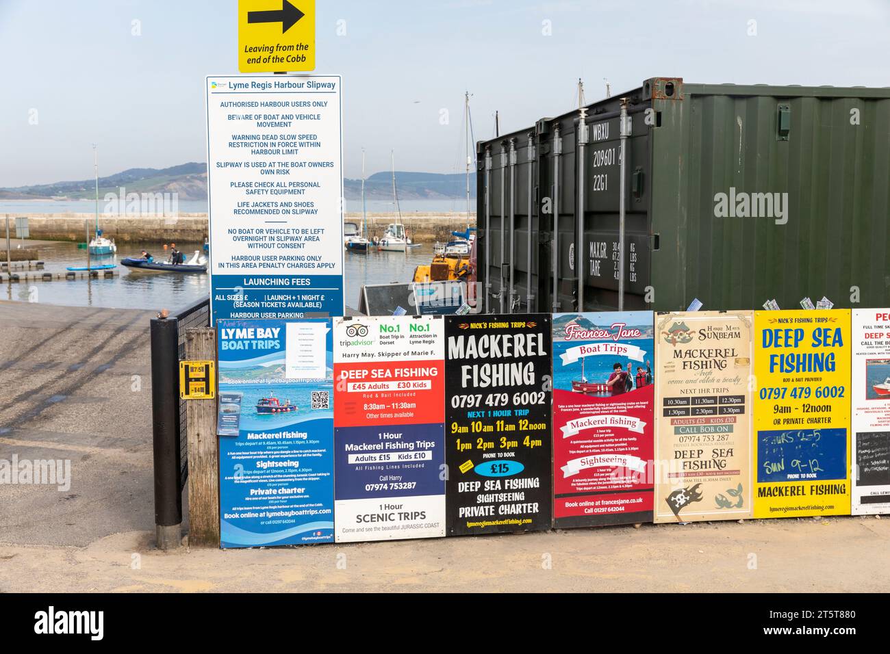 Lyme Regis Dorset, gite in barca e pesca promosse al Cobb, Inghilterra, Regno Unito, 2023 Foto Stock