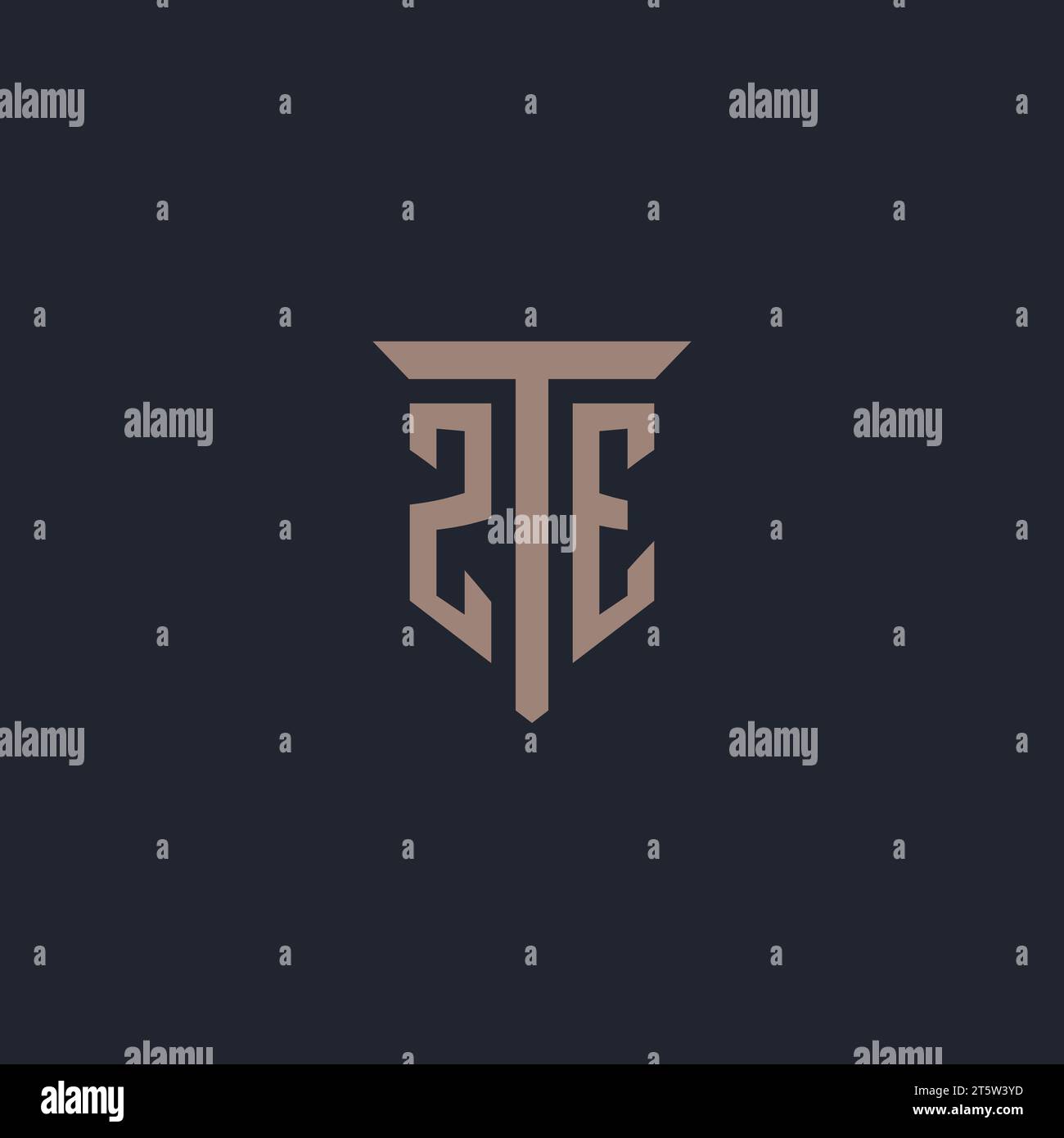 Monogramma del logo iniziale ZE con vettore di design dell'icona a colonna Illustrazione Vettoriale
