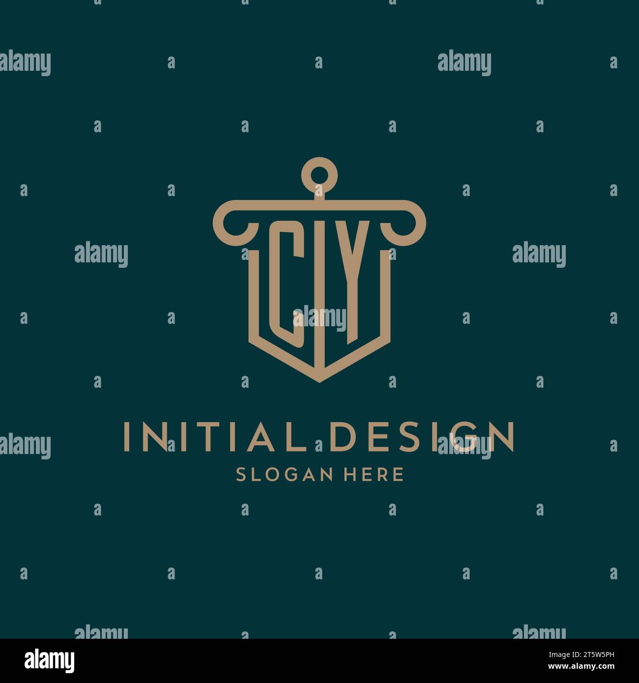 Design del logo iniziale con monogramma CY con design a forma di scudo e pilastro Illustrazione Vettoriale