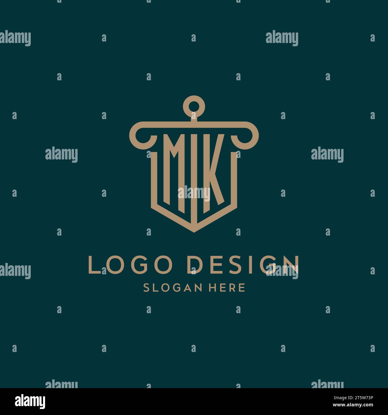 Logo iniziale con monogramma MK con scudo e design a colonna Illustrazione Vettoriale