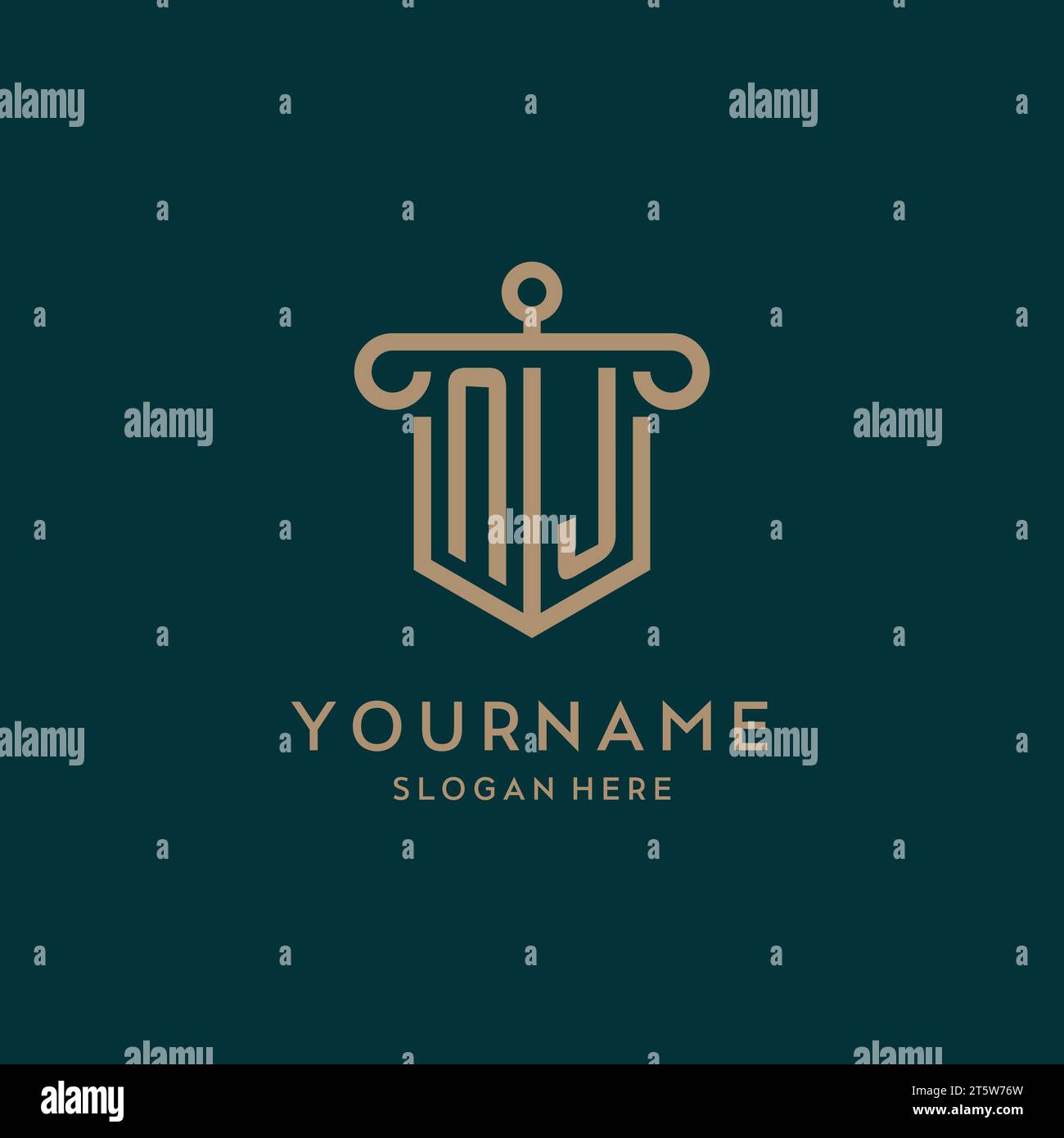 Logo iniziale monogramma NJ con design a scudo e a colonna Illustrazione Vettoriale