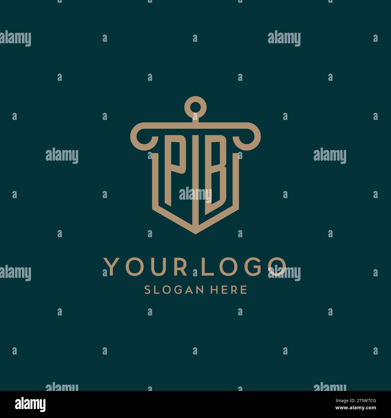 Design del logo iniziale con monogramma PB con design a forma di scudo e pilastro Illustrazione Vettoriale