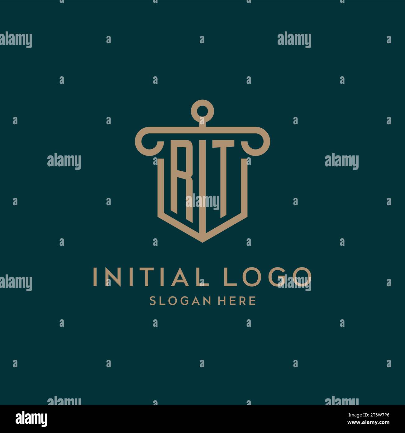 Logo iniziale monogramma RT con design a scudo e a colonna Illustrazione Vettoriale