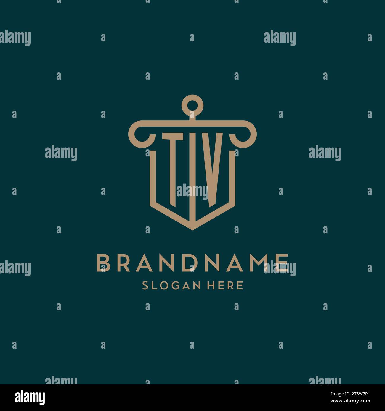 Logo iniziale monogramma TV con design a scudo e a colonna Illustrazione Vettoriale