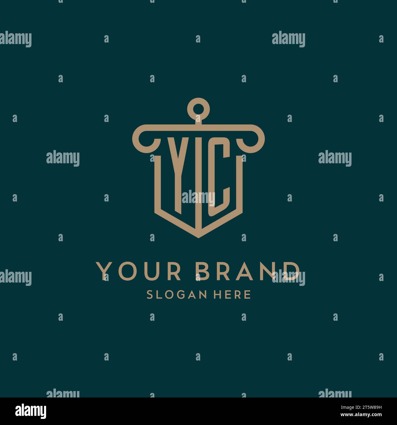 Logo iniziale con monogramma YC con design a forma di scudo e pilastro Illustrazione Vettoriale