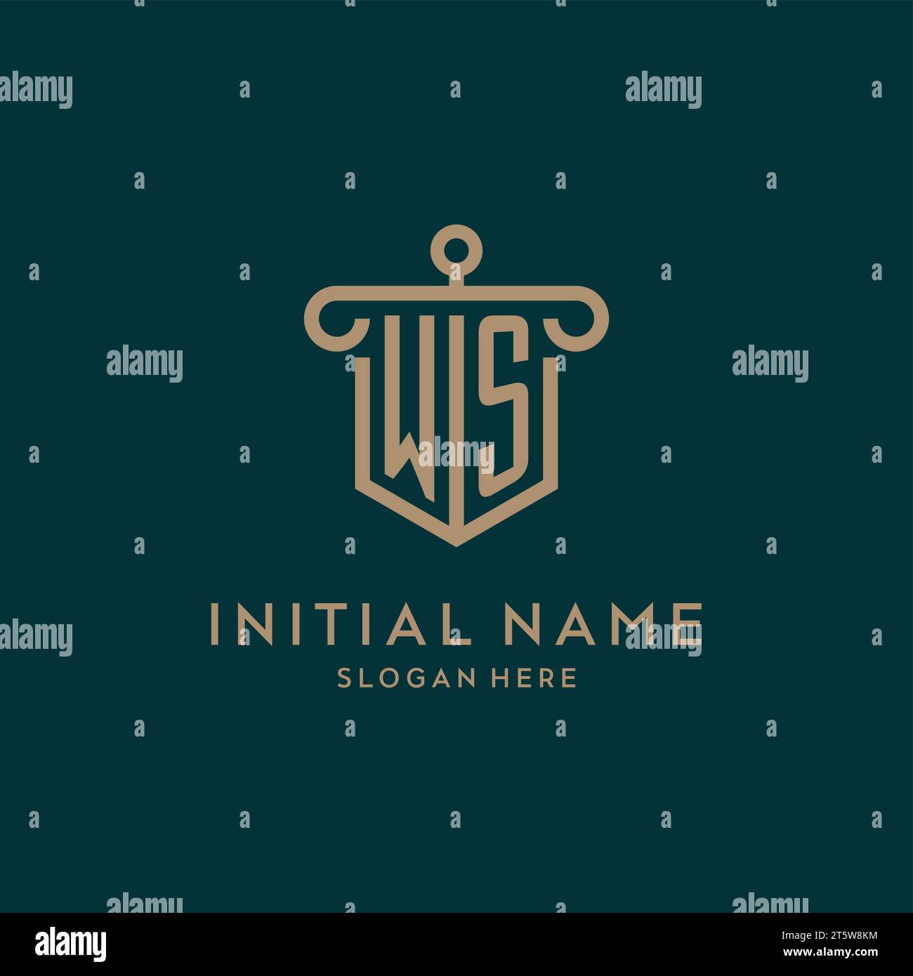 Logo iniziale con monogramma WS con design a scudo e a colonna Illustrazione Vettoriale
