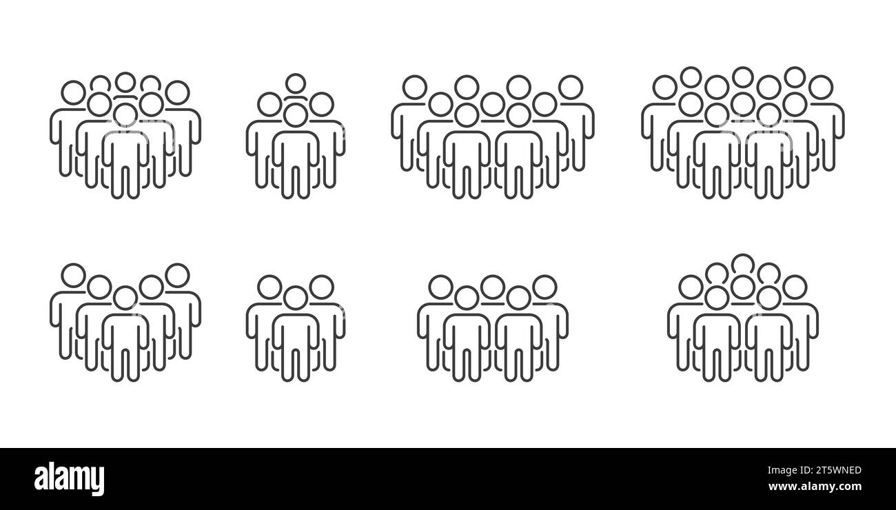 Set di icone persone. Segnali di folla. Simbolo delle persone nel disegno in linea. Vettore Illustrazione Vettoriale