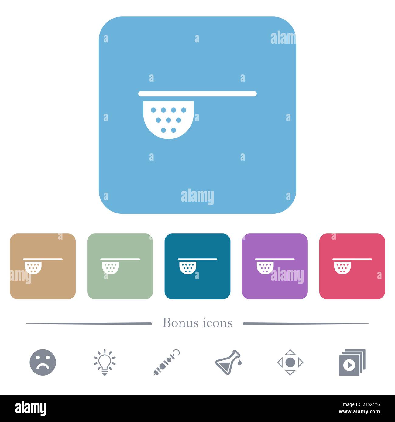 Colorante per tè icone bianche piatte su sfondi quadrati arrotondati di colore. 6 icone bonus incluse Illustrazione Vettoriale