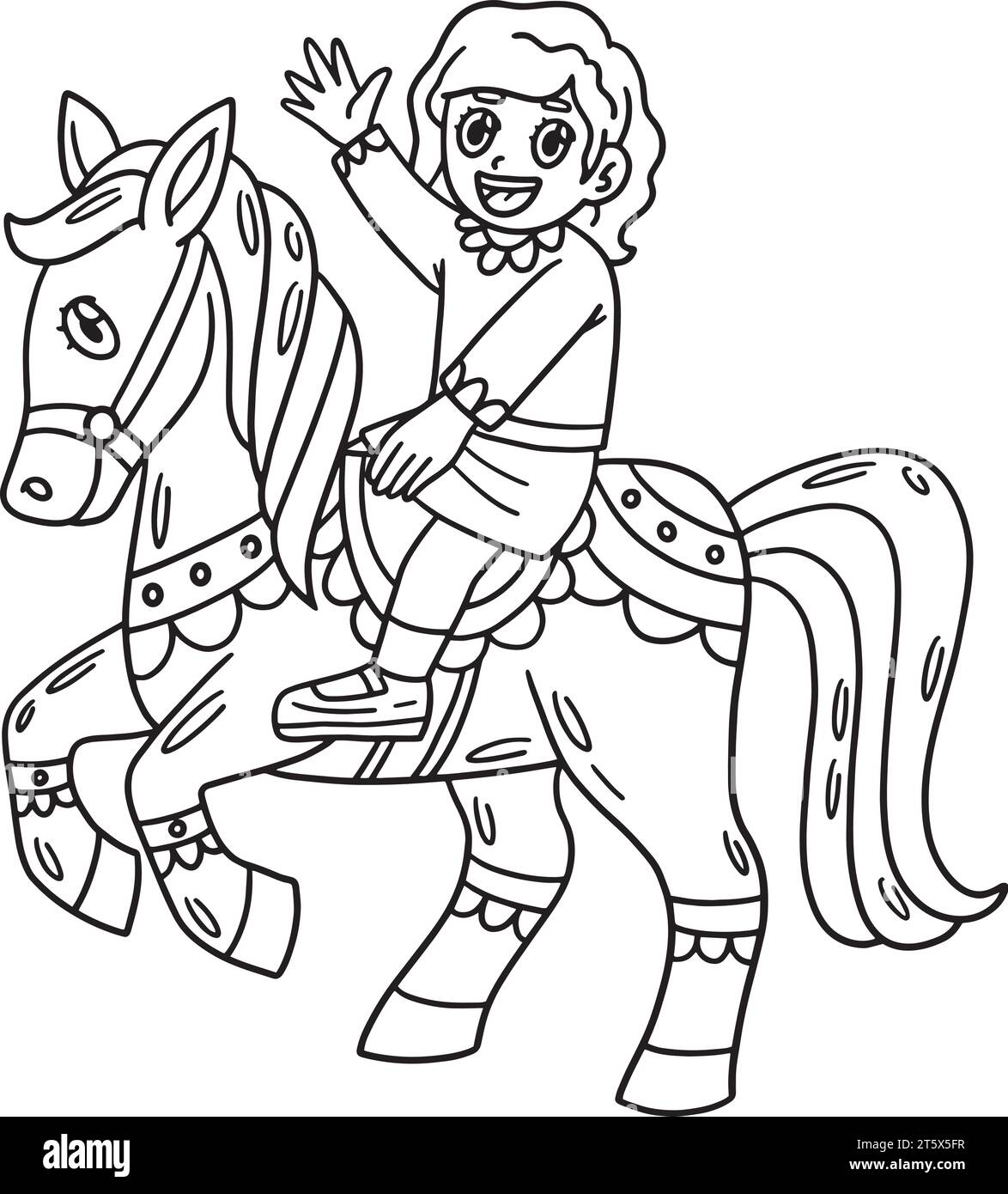 Circus Child on Horse Isolated Coloring Page Illustrazione Vettoriale