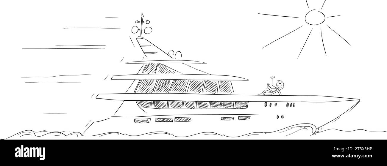 Yacht di lusso sul mare o sull'oceano, illustrazione di Vector Cartoon Stick Illustrazione Vettoriale