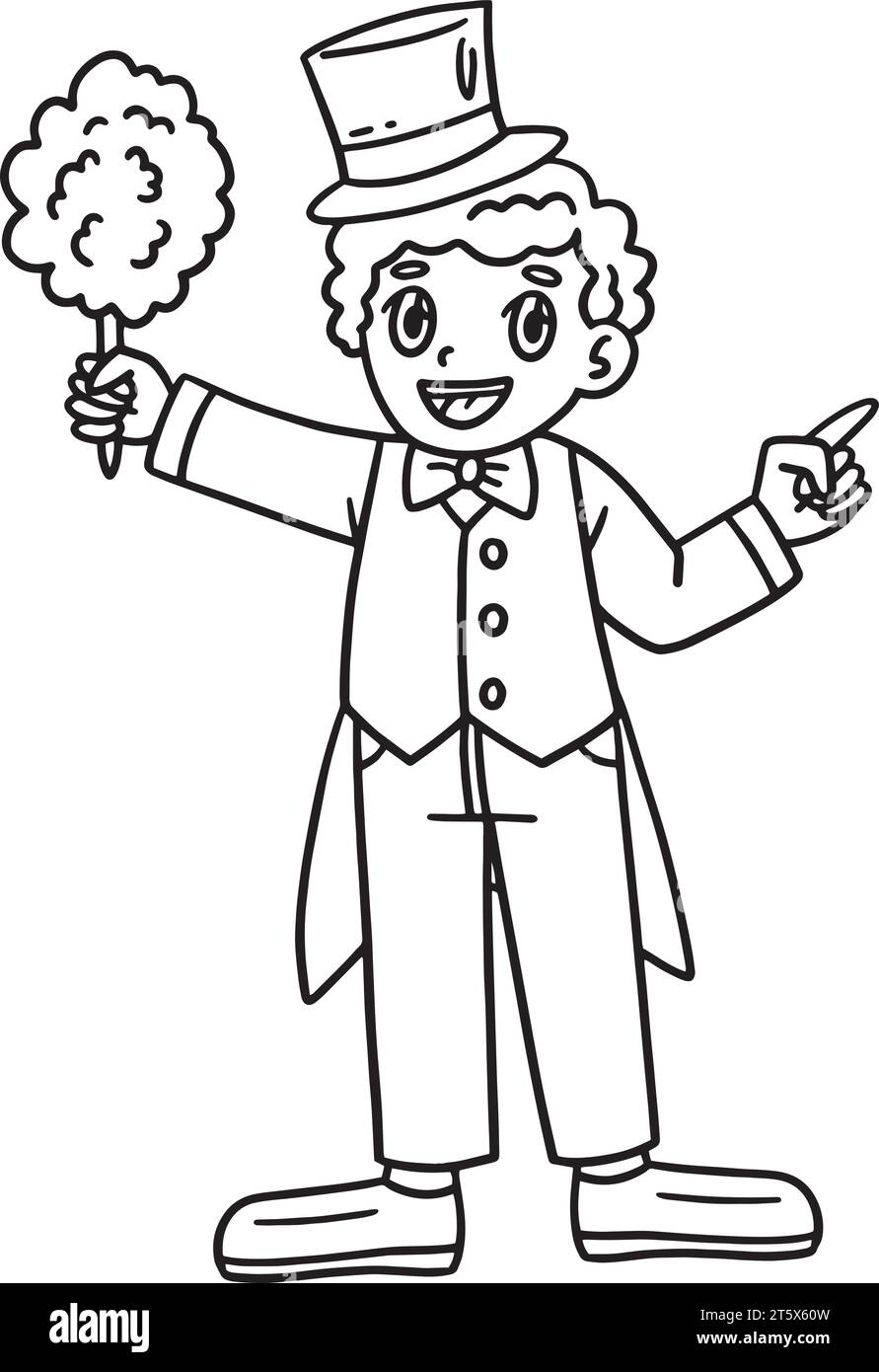 Fornitore di circhi con colorazione isolata in Candy di cotone Illustrazione Vettoriale