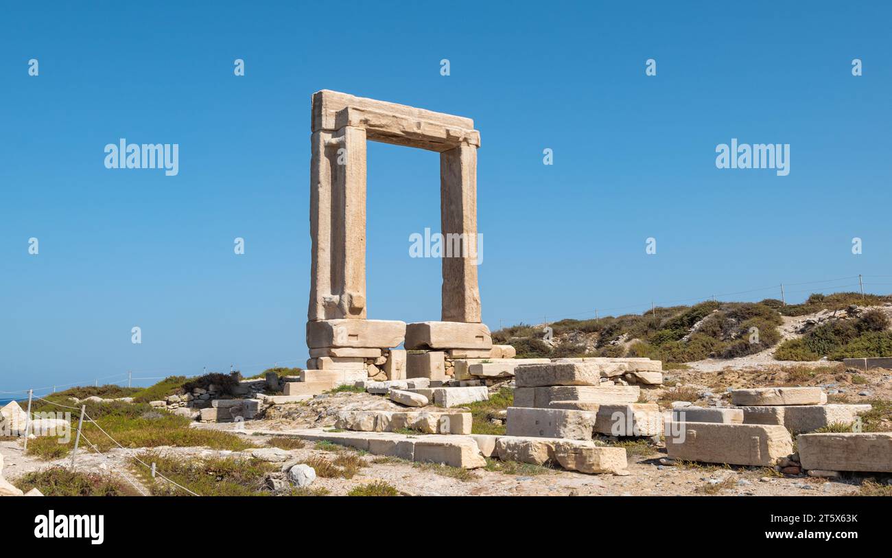 Tempio di Apollo, Portara di Naxos in Grecia. Foto Stock