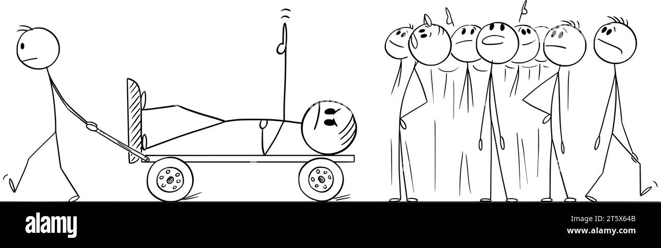 Persone e Statua del leader, illustrazione della figura del fumetto vettoriale Illustrazione Vettoriale