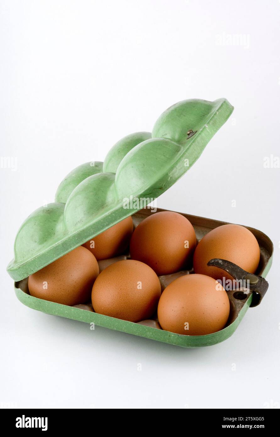 Scatola per uova in metallo vintage anni '1950 Foto Stock