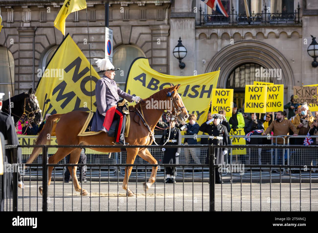 Londra, Regno Unito. 7 novembre 2023. Apertura statale del Parlamento tra proteste anti-realiste credito: Ian Davidson/Alamy Live News Foto Stock