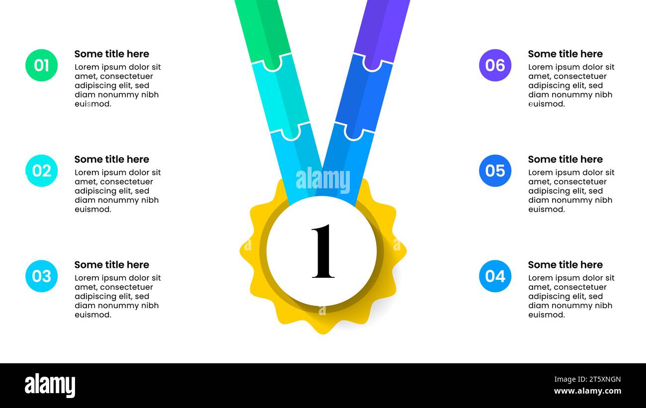 Modello infografico con 6 opzioni o passaggi. Medal. Può essere utilizzato per layout del flusso di lavoro, diagrammi, webdesign. Illustrazione vettoriale Illustrazione Vettoriale