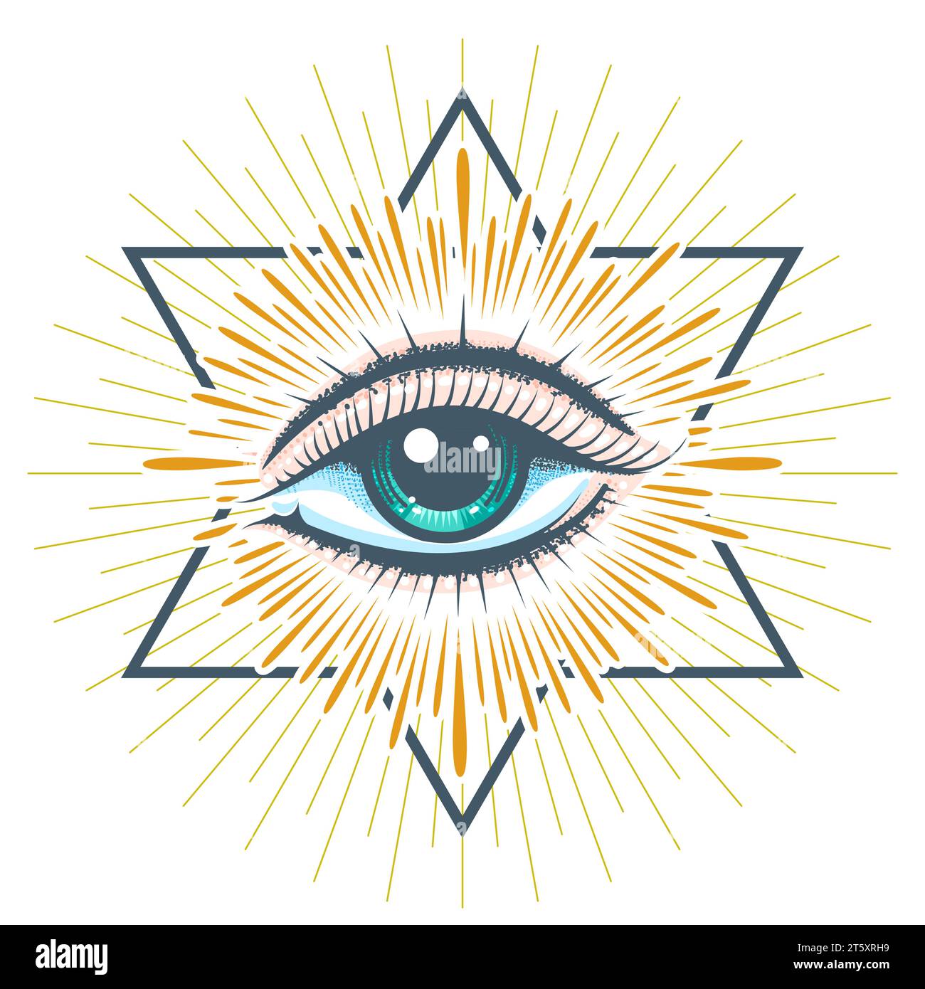 Emblema colorato del simbolo massonico, occhio di Provvidenza isolato su bianco. Illustrazione vettoriale Illustrazione Vettoriale