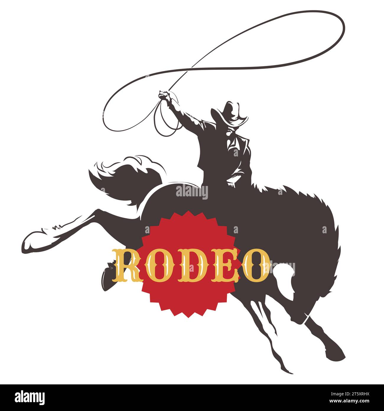 Cowboy Ride Bucking Horse Rodeo Emblem isolato su bianco. Illustrazione vettoriale. Illustrazione Vettoriale