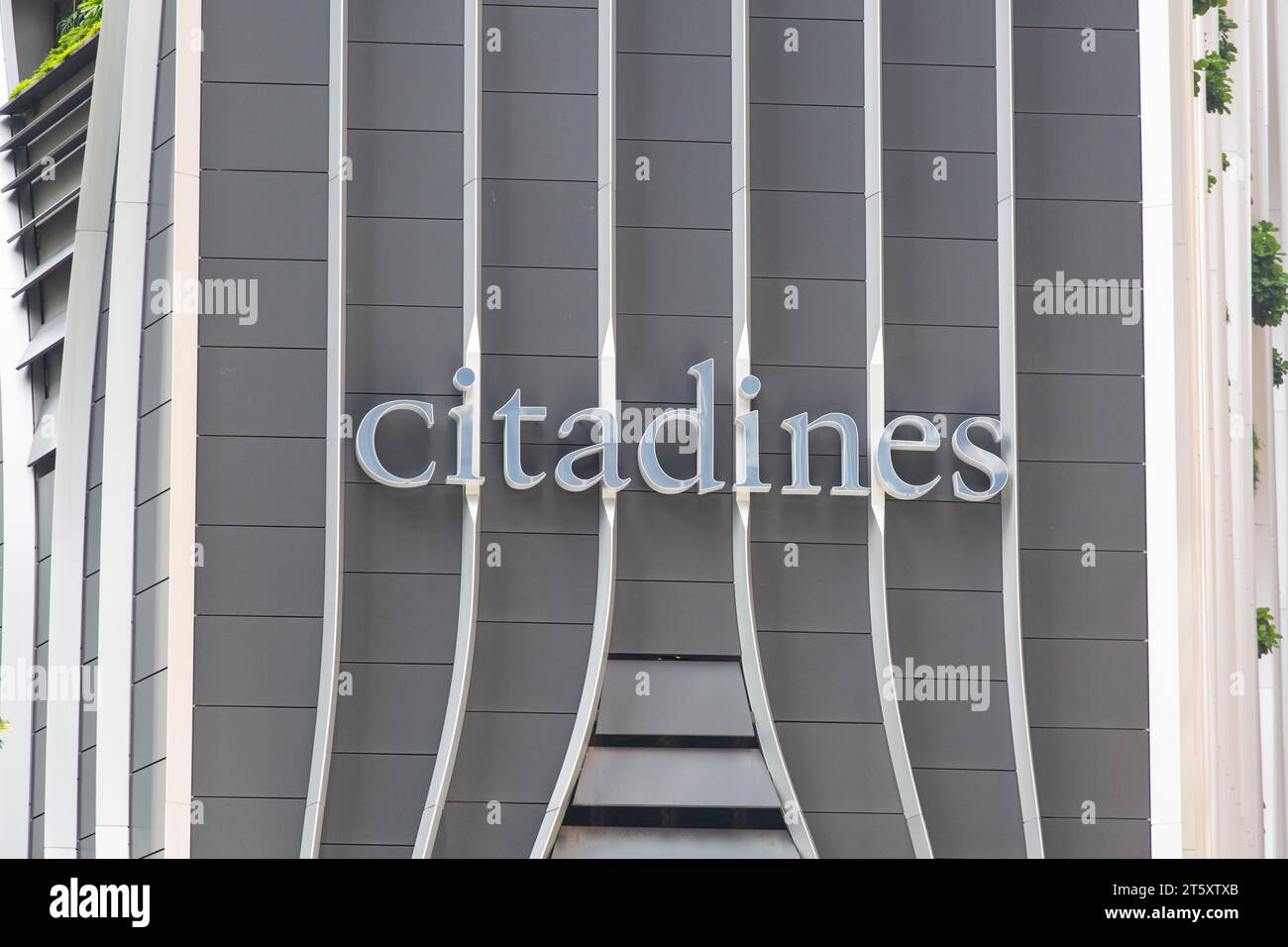 Segnaletica Citadines sull'esterno di un edificio, Singapore. Foto Stock