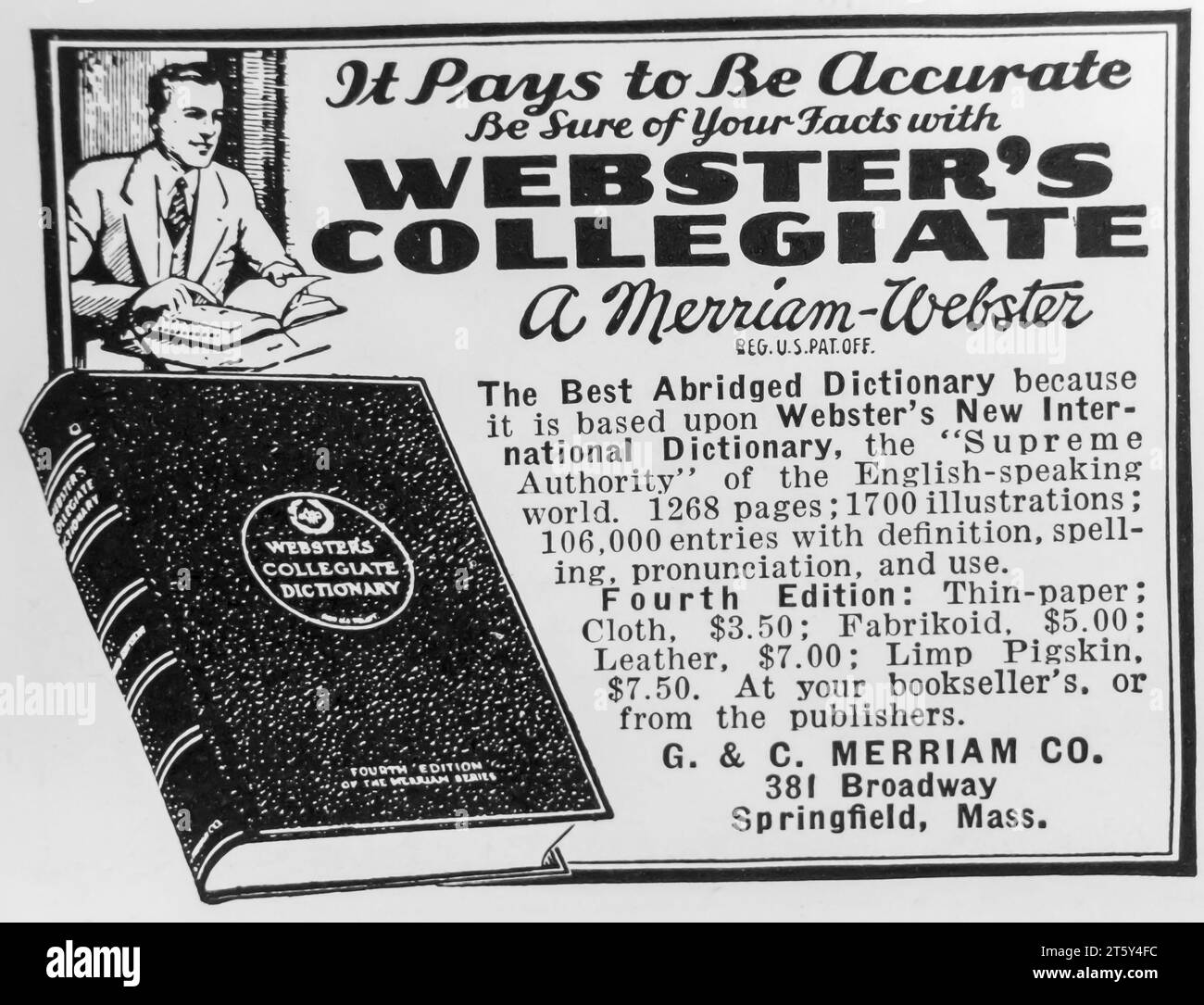 Webster Collegiate, Merriam-Webster Dictionary Advertisement in NatGeo Magazine, 1934 Foto Stock