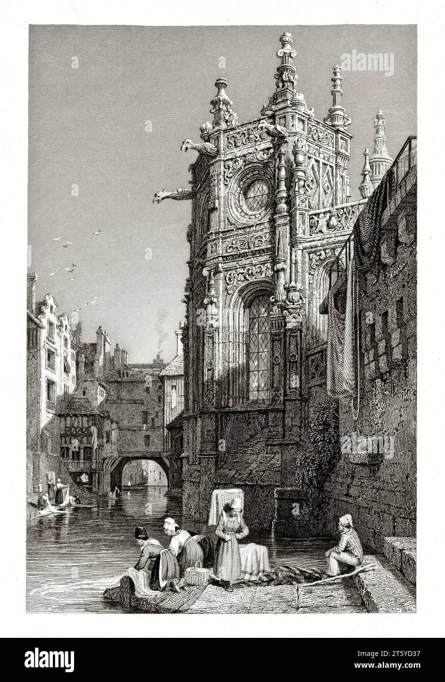 Vecchia vista posteriore della chiesa di Saint-Pierre a Caen, Francia. Di Prout, publ. A Londra, 1831 Foto Stock