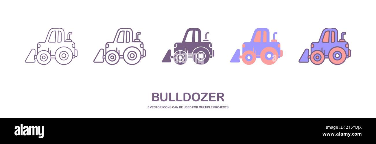 Icona bulldozer. Trattore cingolato pesante con lama. Illustrazione grafica piatta vettoriale. L'oggetto isolato su sfondo bianco. Illustrazione Vettoriale