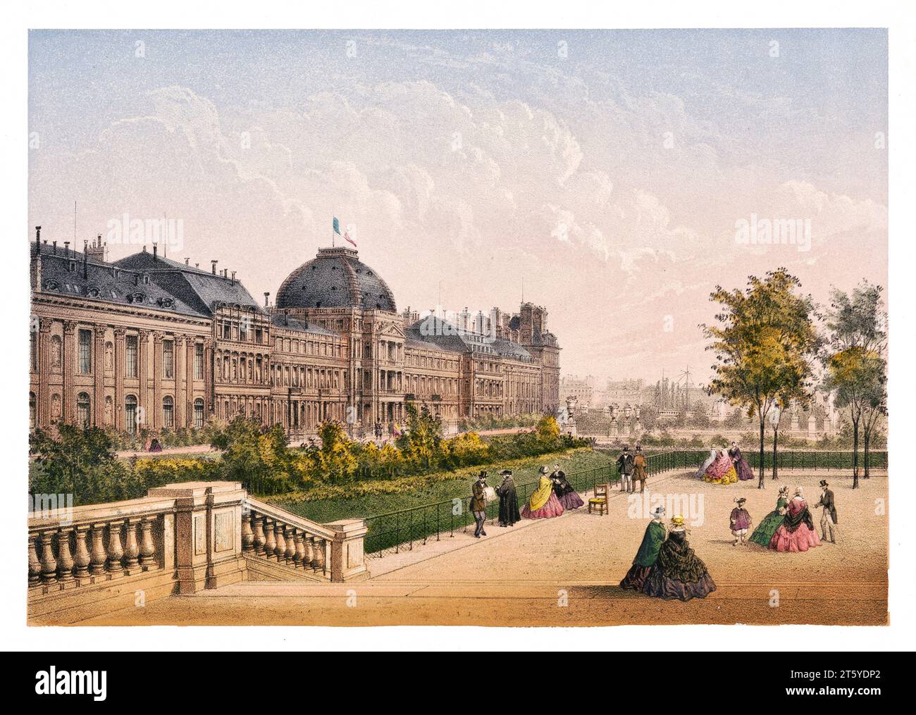 Vecchia vista del Palazzo delle Tuileries prima della distruzione, Parigi. Di Rivière, publ. A Parigi, CA 1875 Foto Stock