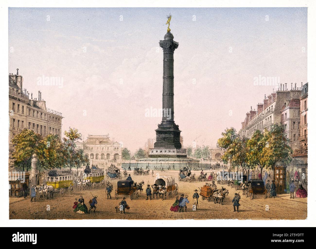 Vecchia vista di Place de la Bastille e della colonna di luglio, Parigi, Francia. Di Rivière, publ. A Parigi, CA 1875 Foto Stock