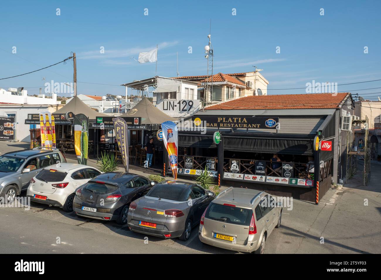 Posto 129 di pace delle Nazioni Unite nel villaggio di Pyla situato nella zona cuscinetto che divide il nord occupato e la Repubblica di Cipro, distretto di Larnaca. Foto Stock