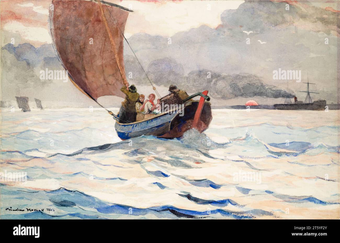 Winslow Homer, barche da pesca di ritorno, acquerello con gouache su matita, 1883 Foto Stock
