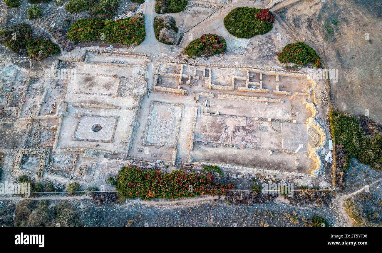 Veduta aerea del sito archeologico di Agios Georgios Pegeia, regione di Paphos, Cipro. Foto Stock
