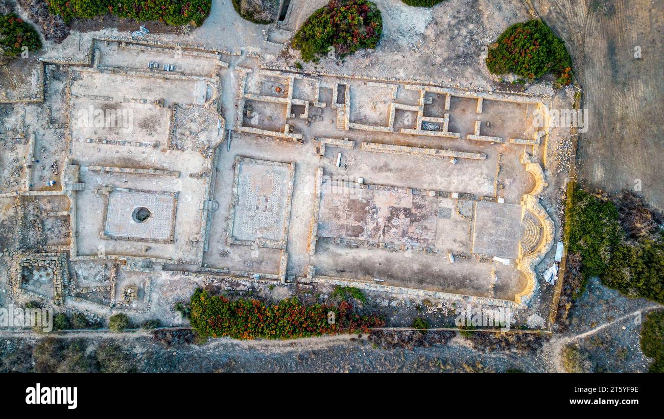 Veduta aerea del sito archeologico di Agios Georgios Pegeia, regione di Paphos, Cipro. Foto Stock