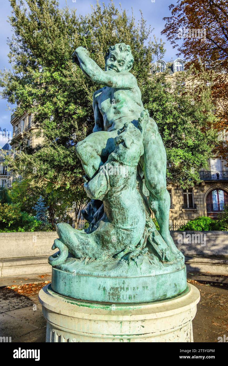Scultura in memoria dello scultore romantico patriottico Francesco Rude situato nei giardini del Palais Galliera, Parigi 16, Francia. Foto Stock