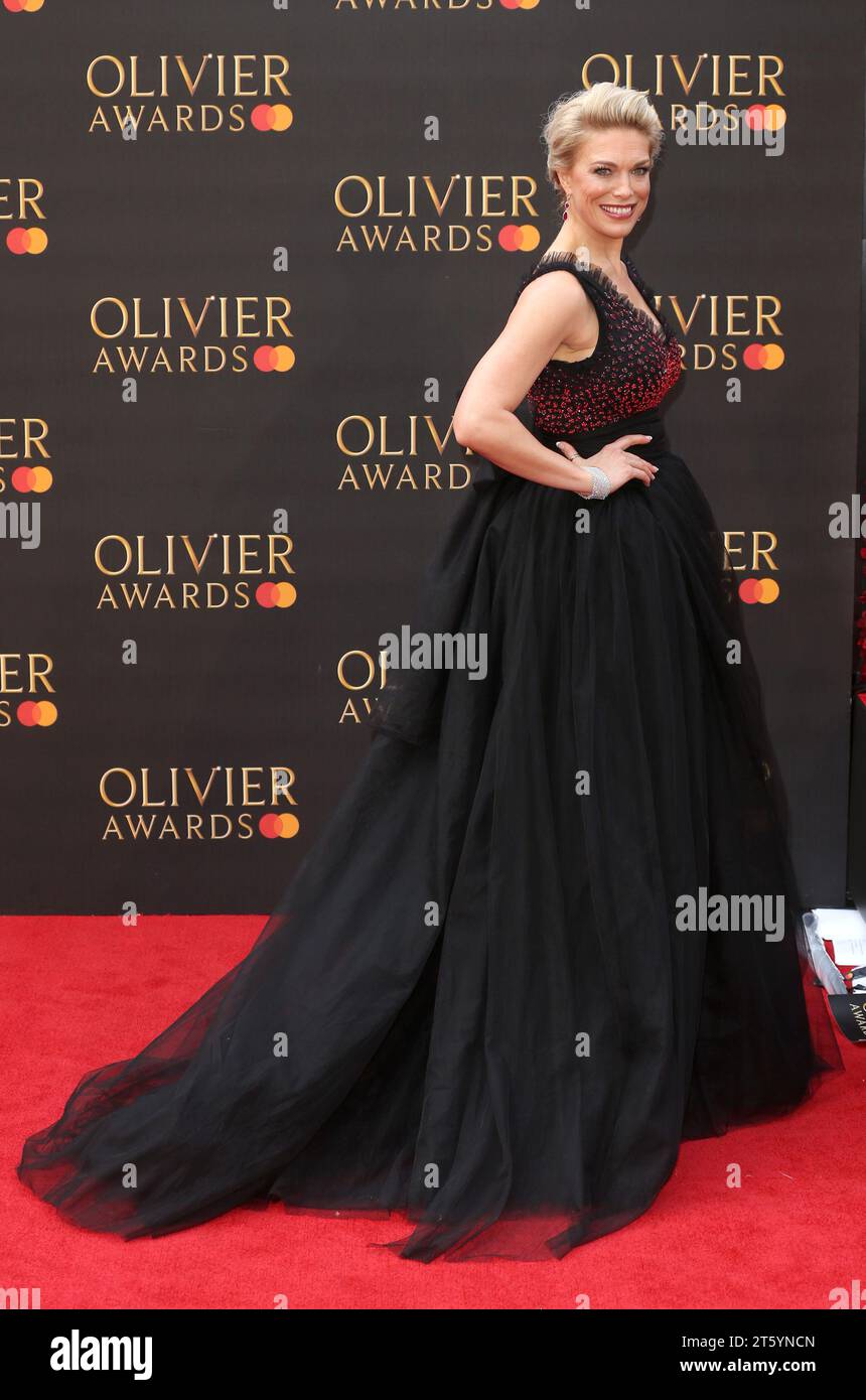 Londra, Regno Unito. 7 aprile 2019. Hannah Waddingham partecipa agli Olivier Awards 2019 con MasterCard alla Royal Albert Hall di Londra, Inghilterra. (Foto di Fred Duval/SOPA Images/Sipa USA) credito: SIPA USA/Alamy Live News Foto Stock