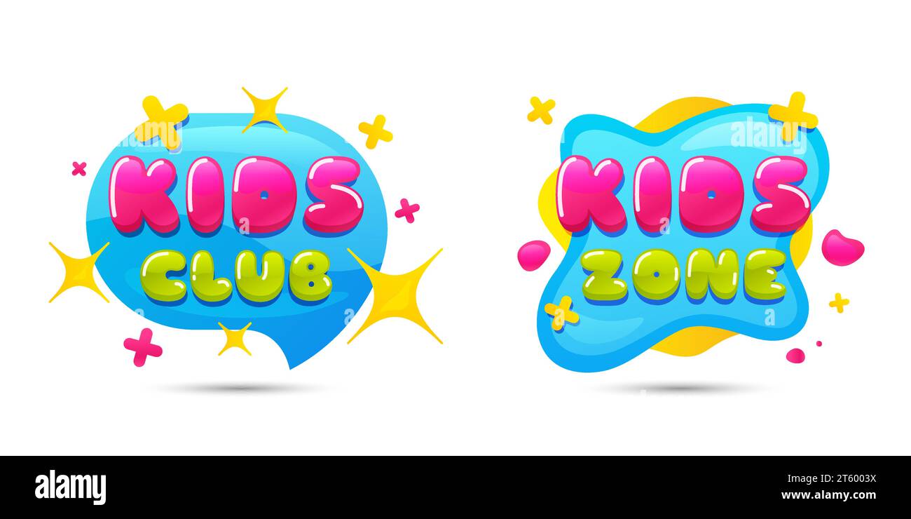 Chiacchierare nel club per bambini. Icona della zona di gioco dei bambini. Badge club di intrattenimento per bambini. Vettore Illustrazione Vettoriale