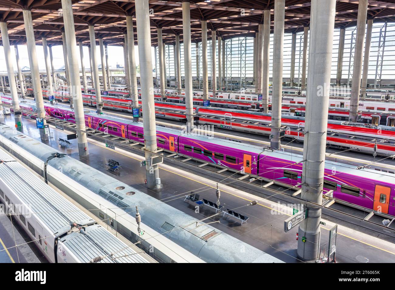 Piattaforme ferroviarie, Estación de Cercanías de Atocha (stazione Atocha Cercanías), Plaza del Emperador Carlos V, Retiro, Madrid, Regno di Spagna Foto Stock