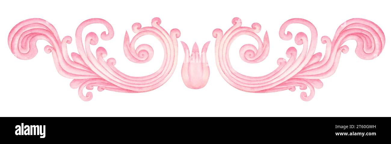 Motivo in pizzo rosa acquerello per bordi, cornici, banner per matrimoni, compleanni e San Valentino. Immagine isolata su sfondo bianco. Foto Stock