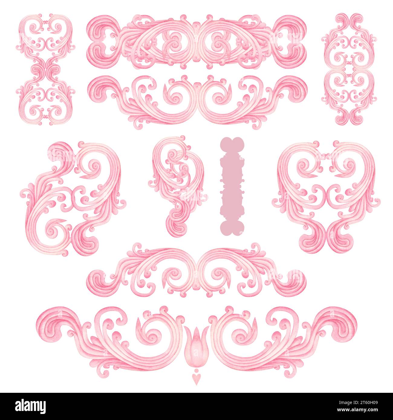 Motivo in pizzo rosa acquerello per bordi, cornici, banner per matrimoni, compleanni e San Valentino. Immagine isolata su sfondo bianco. Foto Stock