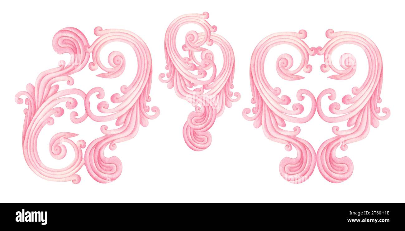 Motivo in pizzo rosa acquerello per bordi, cornici, banner per matrimoni, compleanni e San Valentino. Immagine isolata su sfondo bianco. Foto Stock