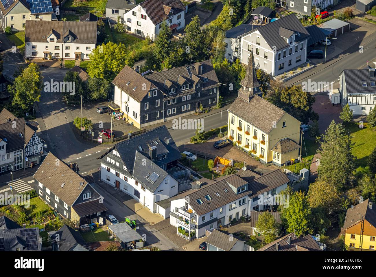 Fotografia aerea, Museum Heimatverein Littfeld-Burgholdinghausen e.V., Littfeld, Kreuztal, Siegerland, Renania settentrionale-Vestfalia, Germania, foto aerea, Foto Stock