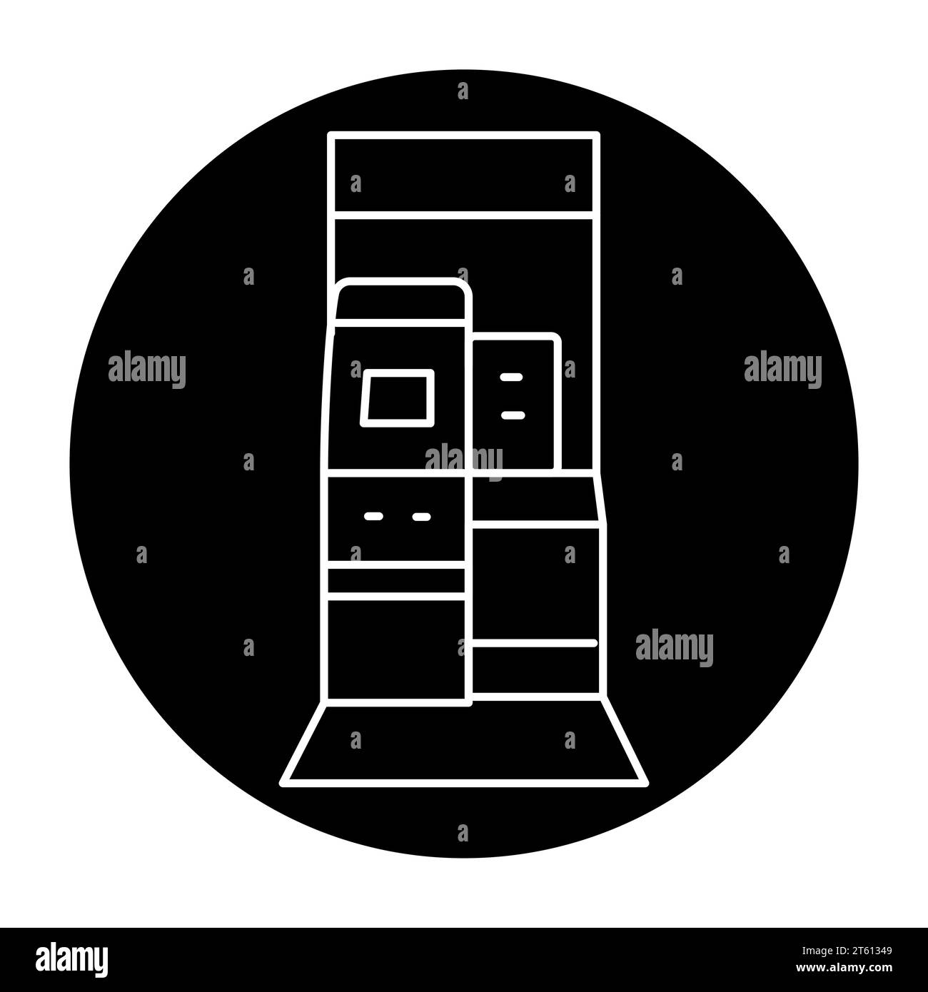 Chiosco USPS con icona a linea nera. Macchina self-service. Pittogramma per pagina Web, app mobile, promo. Illustrazione Vettoriale