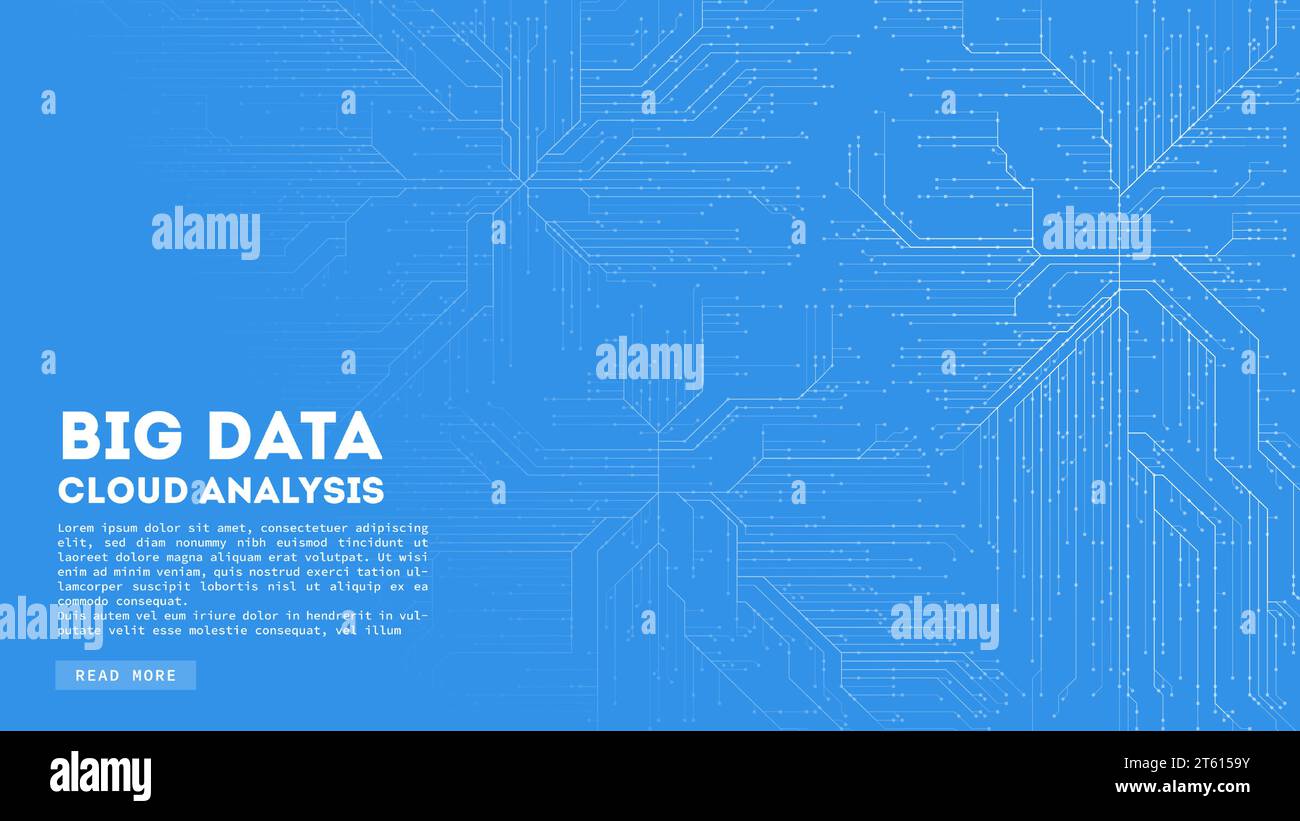 Cloud computing per i big data. Visualizzazione Blockchain. Schema astratto della scheda Cirquit Illustrazione Vettoriale