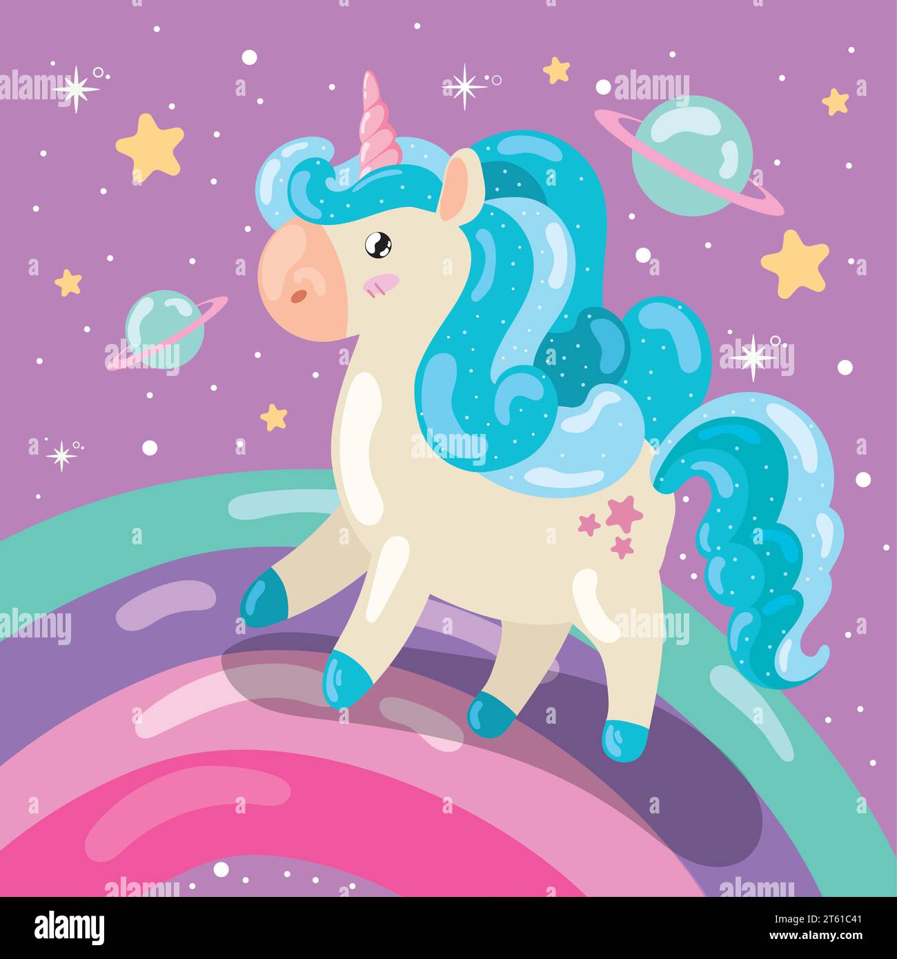 Bellissimo unicorno mitologico animale Fantasy personaggio Vector Illustrazione Vettoriale