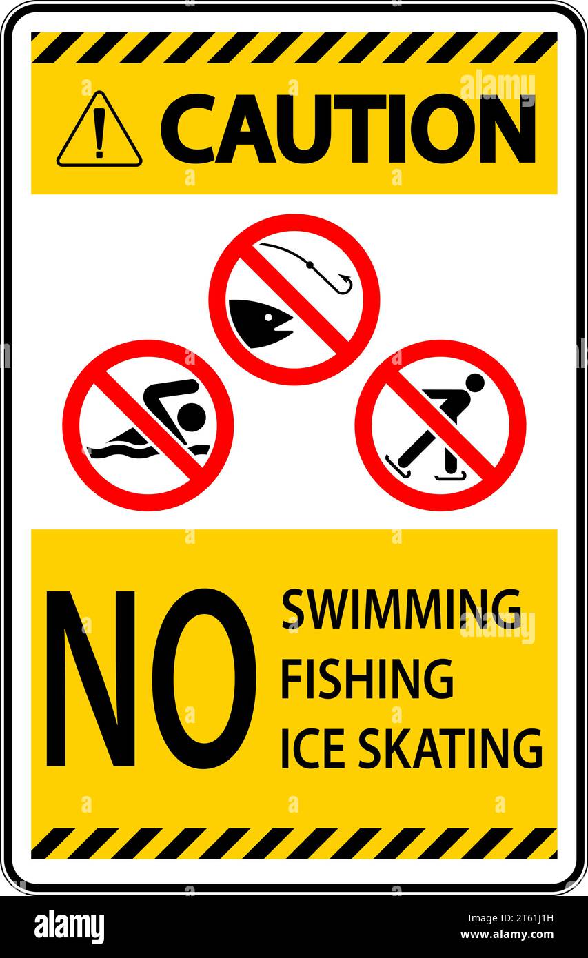 Avvertenza cartello di divieto - vietato nuotare, pescare, pattinare sul ghiaccio Illustrazione Vettoriale